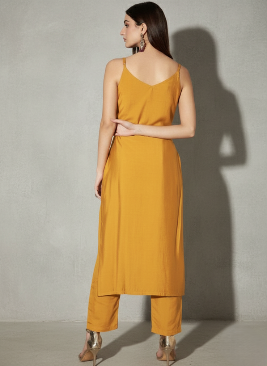 Strappy Kurta Set with Yoke embroidery