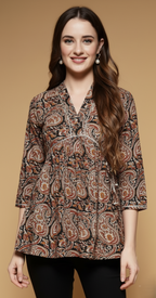 Paisley Printed V-Neck Pure Cotton Kurti