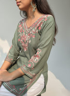 Pure cotton chikankari,  Kashmiri embroidered, hand crafted short kurti