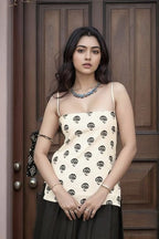 Printed Square Neck Sleeveless Backless Short Indo-Western Ethnic Kurti Top - White