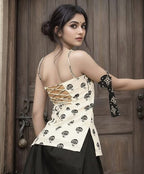 Printed Square Neck Sleeveless Backless Short Indo-Western Ethnic Kurti Top - White