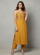 Strappy Kurta Set with Yoke embroidery